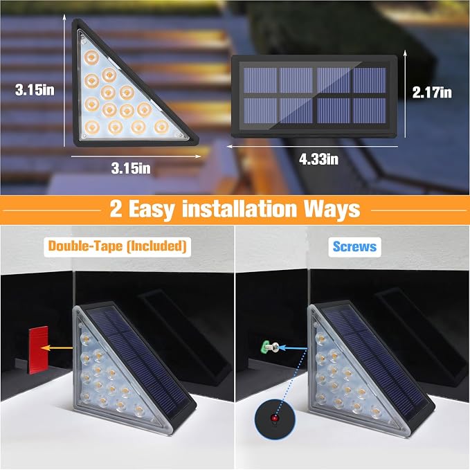 VOLISUN Solar Step Lights for Outside 12 Pack, Solar Stair Lights Outdoor | Waterproof IP67, LED Outdoor Step Light, 80 Lumen, Deck Light for Outside, Front Porch and Patio(Black)