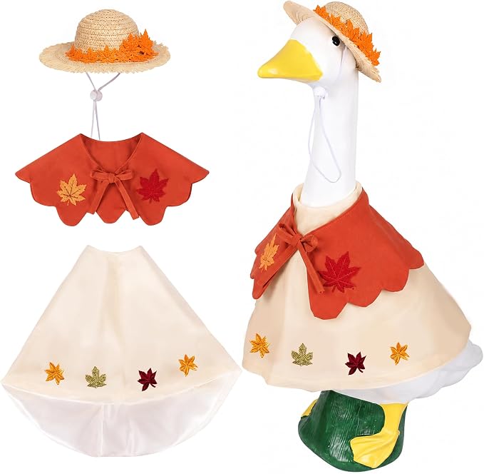 3 Pcs Fall Porch Goose Outfits Maple Goose Clothes for 23" Cement Goose Set | Outdoor Garden Statue with Adorable Gooses Outfit, Garden Entrance Decoration, Thanksgiving Party Holiday Decor