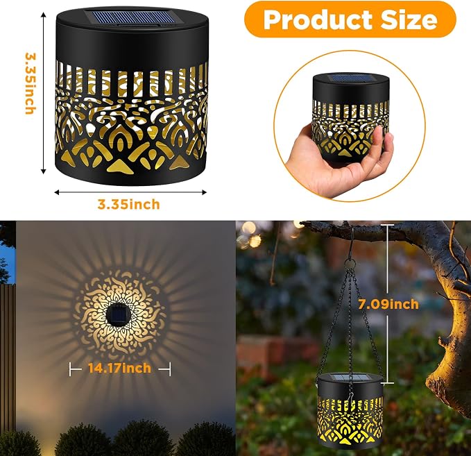 4 Pack Solar Fence Lights Outdoor, Metal Solar Powered Wall Deck Step Light | Mandala Theme, Hanging LED Waterproof Decorative Lighting for Garden Patio Backyard Post Decor, Warm White