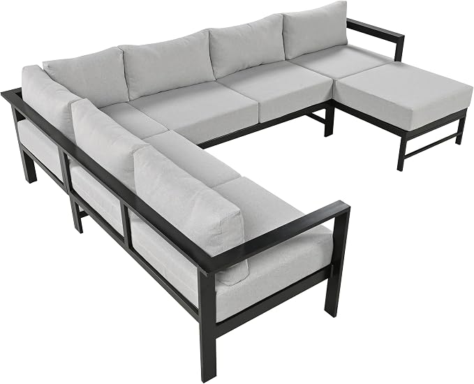 GDFStudio U-Shaped Outdoor Patio Furniture Set for 6, Iron Frame Patio Sectional Sofa with Thick Cushions, All Weather Modular Outdoor Couch Seating for Backyard Garden Balcony Deck Poolside, Grey