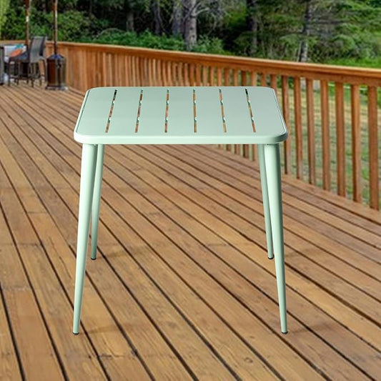 Modern Square Metal Patio Dining Table for 4 People for Outdoor&Indoor Home Cafe Bar Table Office Computer Meeting Desk Lawn Backyard Balcony 27.5" Lx27.5 Wx30 H (Pea Green)