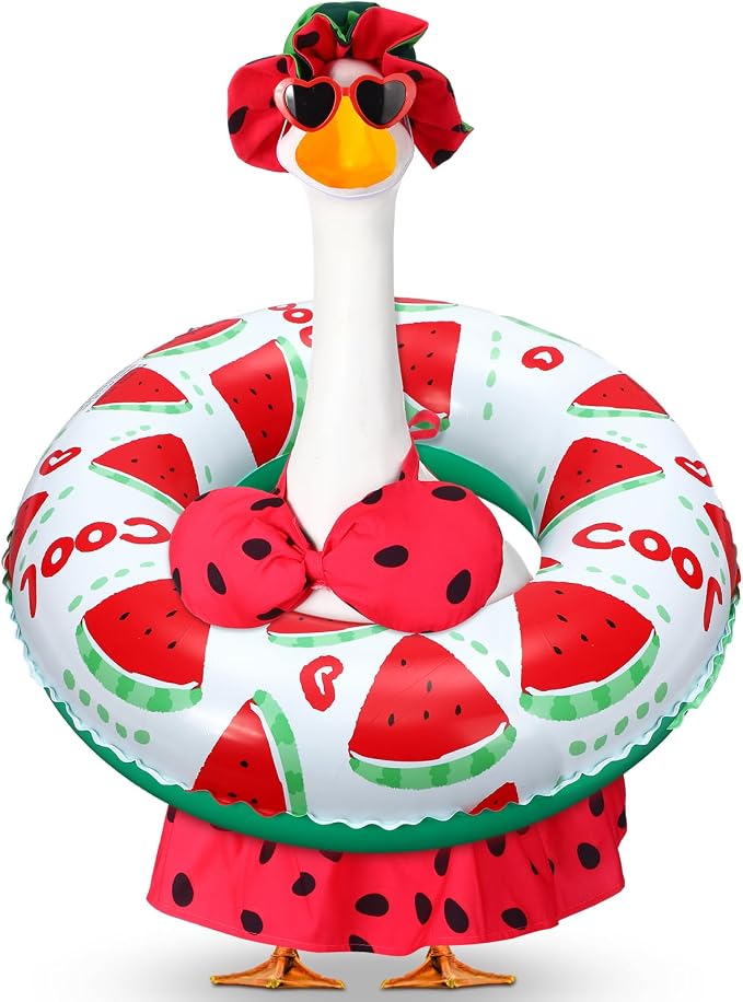Abbylike Summer Watermelon Bikini Porch Goose Outfits with Hat, Sunglasses and Swimming Tube Hawaiian Clothes Costume for 23'' Goose for Garden Porch Statue Yard Pathway Decorations