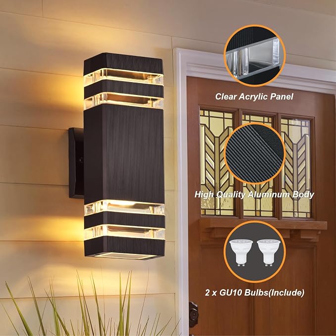 DASTOR Modern Outdoor Wall Lights 2 Pack, Brown Exterior Wall Sconce Lighting Fixtures, Up and Down Outdoor Porch Lights, Waterproof Ouside Wall Lights for House Garage Patio
