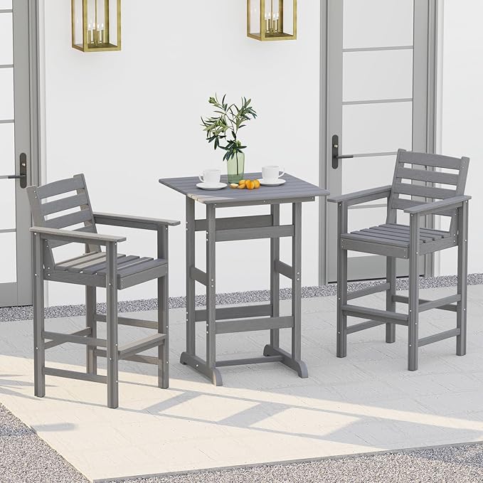 Tangkula 30" x 30" Square Bar Table, Patio HDPE Bar Height Dining Table w/Slatted Tabletop, Outdoor All-Weather High-Top Bistro Table for Poolside, Backyard, Balcony