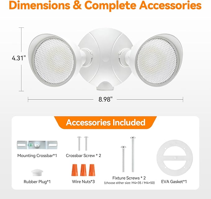 45W 5500LM Outdoor Flood Lights, Dual Head Wall Switch Controlled LED Exterior Flood Light, 5000K Daylight, IP65 Waterproof Hardwired Security Light for Outside Garage Yard (White)