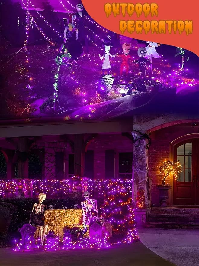 Halloween Fairy Lights Battery Operated 100 LED 33FT 4 Pack Orange Purple | Timer, 8 Modes, Remote Control, Brightness Adjustable Waterproof Twinkle Lights for Indoor Outdoor Party Cpreepy decorations