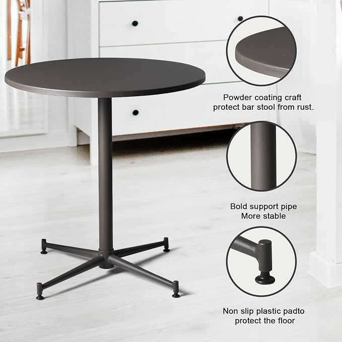 LOKKHAN Premium Steel Patio Bistro Table, Backyard Dining Table, Indoor-Outdoor Garden Cafe Bar Table, Heavy Duty Round Metal Side Table, Brown, Waterproof, (23.62" Diax29.5 H)