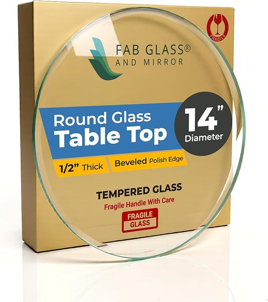 14" Inch Round Glass Table Top 1/2" Thick Tempered Beveled Edge by Fab Glass and Mirror
