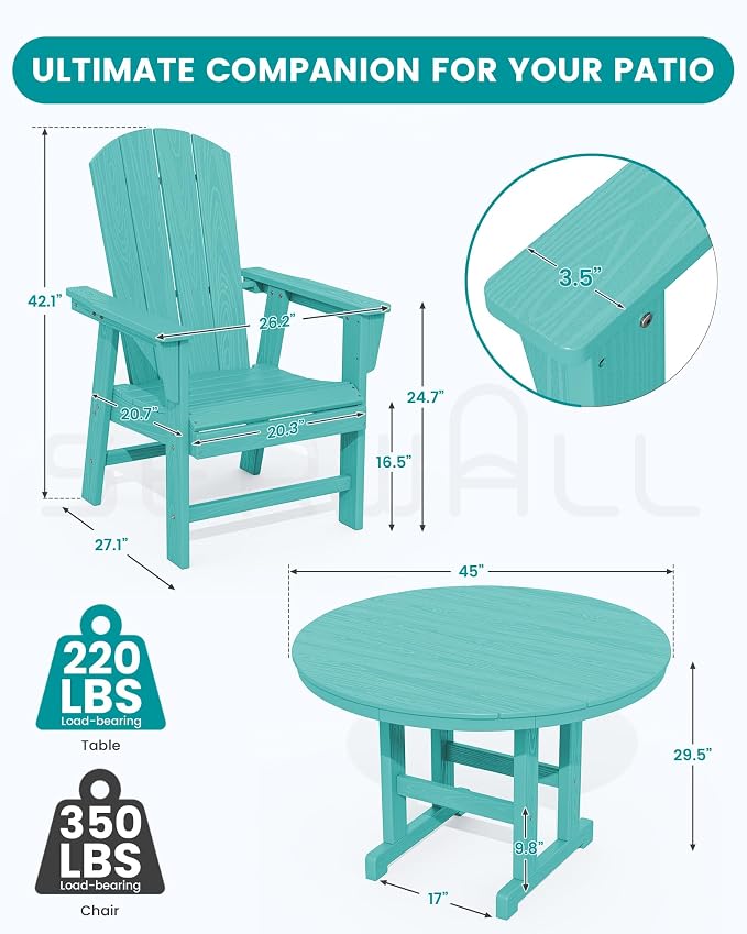 SERWALL Outdoor Adirondack Dining Chair Set of 2, All Weather HDPE Patio Chairs, Aruba