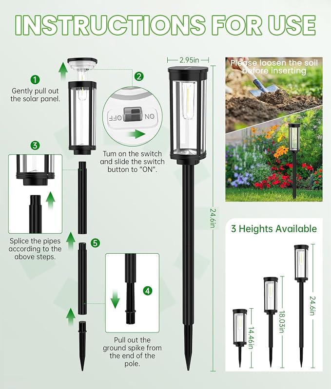 BITPOTT Bright Solar Pathway Lights, 2 Pack Solar Lights Outdoor Waterproof IP65, Auto On/Off Path Landscape Lighting, Long Lasting Outdoor Light for Yard Garden Walkway Landscape Lawn Patio Lighting