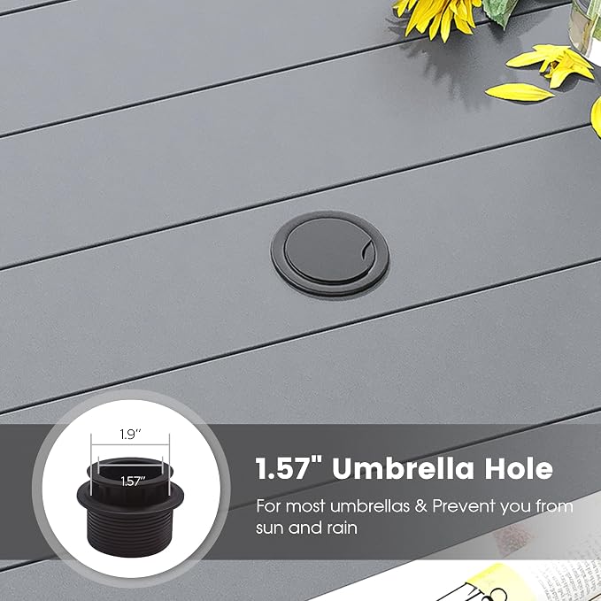 DIFY Patio Round Dining Table, 53" All Weather Round Outdoor Table with 1.57" Umbrella Hole for 8 Person, Perfect for Yard, Balcony and Lawn, Grey
