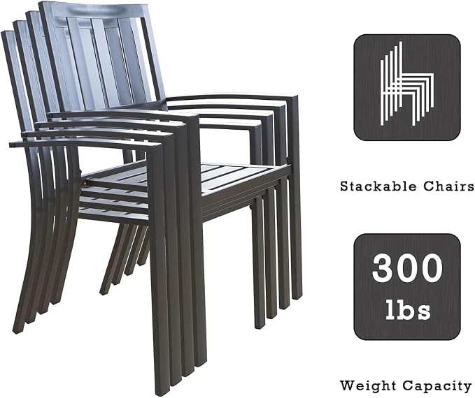 Kozyard Coolmen Outdoor Patio Dining Chair Set of 2, Steel Frame Stackable Chairs with Cushions, Weather Resistant, Brown Frame for Garden, Balcony, Backyard