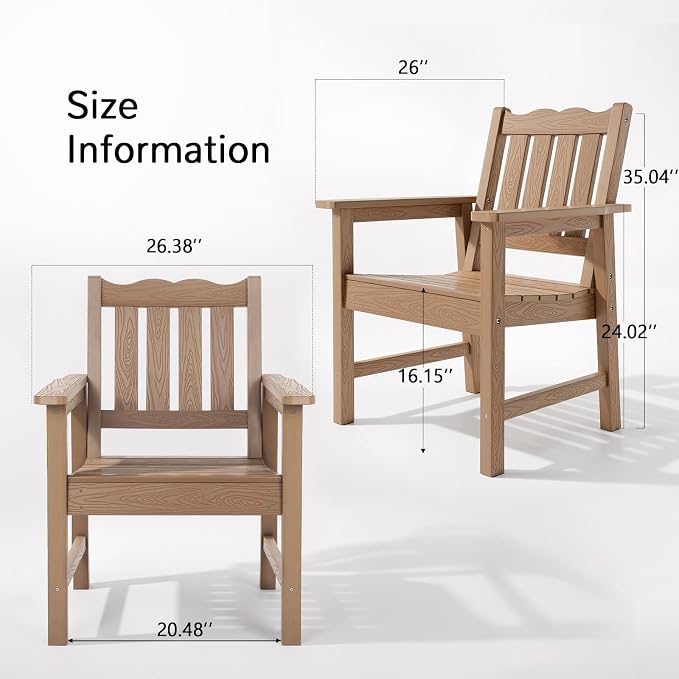 Stoog All-Weather Patio Chairs Set of 2, Oversized Garden Chair with 400 lbs Weight Capacity, Easy to Assemble, Outdoor Chair for Patio, Backyard Deck, Fire Pit & Lawn Porch, Teak