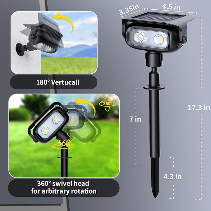 ROSHWEY Solar Spot Lights Outdoor, Waterproof Spotlights with 2 Brightness Mode, Landscape Lighting Solar Lights for Garden, Yard, Pathway (Warm White, 4 Pack)