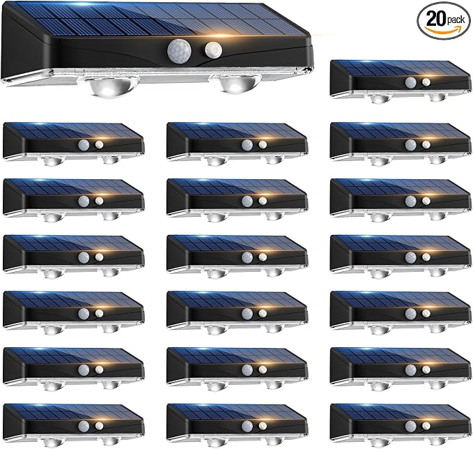 kolpop Warm White Solar Fence Lights Outdoor,20 Pack Fence Lights Solar Powered with Motion Sensor,IP65 Waterproof,3 Modes LED Solar Lights for Patio,Backyard,Railing,Wall,Nighttime,Party