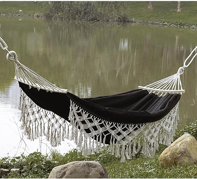 Handmade Cotton Woven Hammock, Portable Boho Canvas Swing with Tassels for Indoor and Outdoor Use, Perfect for Patio, Yard, Garden, and Camping
