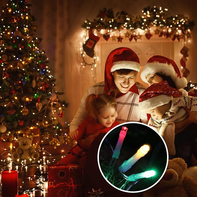 (New) Christmas Lights, Outdoor Christmas Decorations, 320 LED Waterfall String Lights, 8 Light Modes Chrsitmas Lights with 12" Star Tree Topper for Yard, Party, New Year (Multicolor)