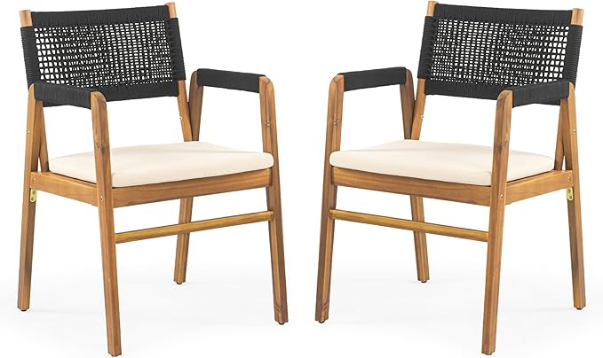 Christopher Knight Home 7 Piece Outdoor Dining Set, 70" Oval Acacia Wood Patio Table with 6 Rope Woven Dining Armchairs with Cushions, Teak Finish Outdoor Table and Chairs for Patio Deck Garden Dining