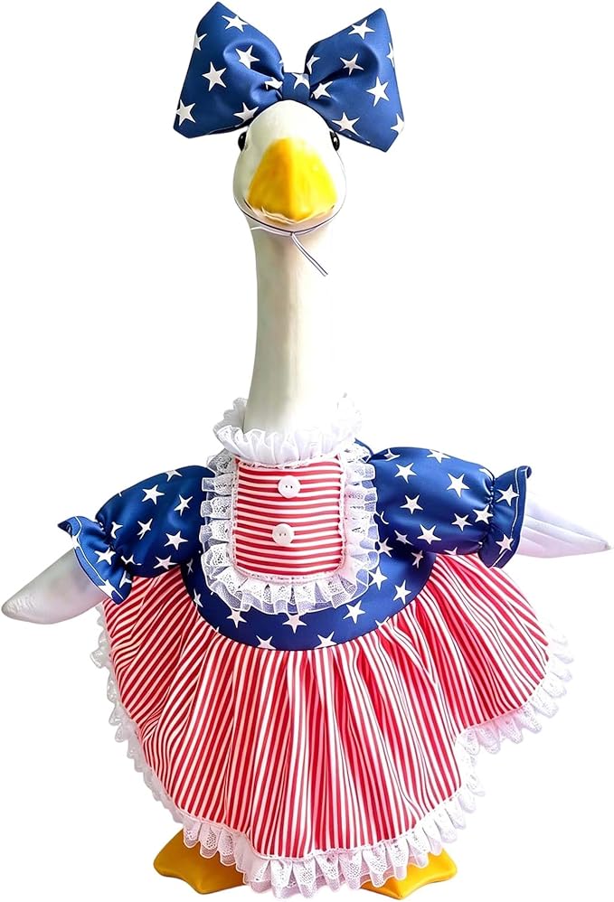 Go Ho 4th of July Porch Goose Outfit, American Flag Patriotic Clothes for 23 Inch Porch Goose Statue, Summer Sculpture Clothes for 250th Anniversary USA Outdoor Lawn Garden Patio Decoration
