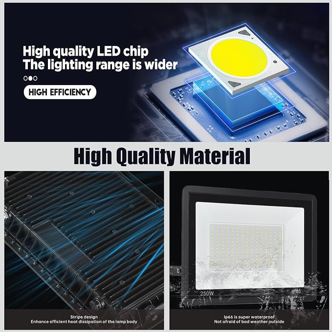 4Pack LED Flood Light Outdoor,100W LED Work Light 11000lmwith 6FT US Plug,IP66 Waterproof Exterior Security Lights,6000K Daylight White Outside Floodlights Slim Design for Playground Yard