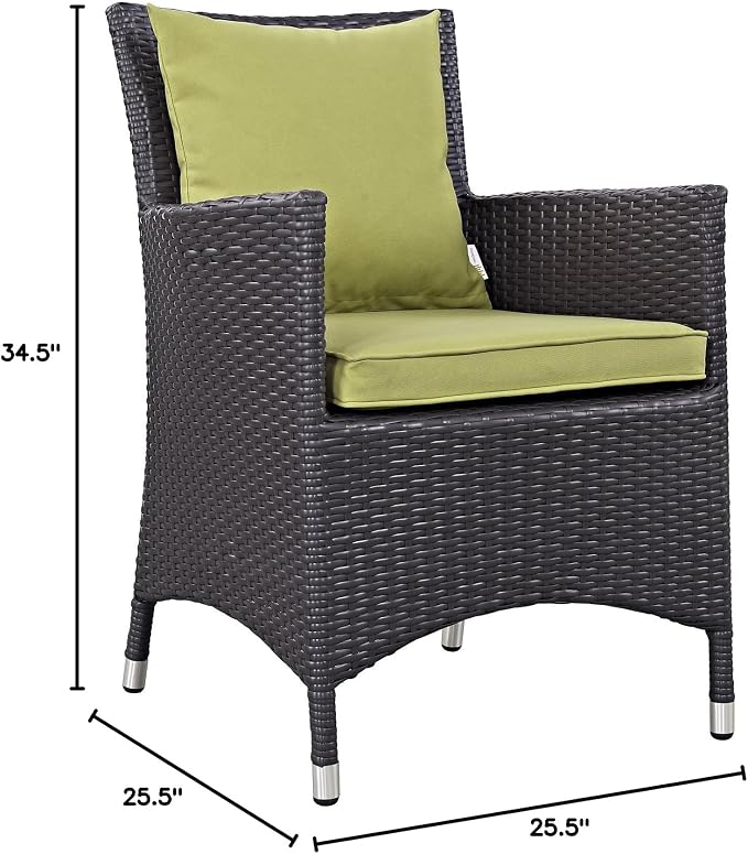 Modway Convene Wicker Rattan Outdoor Patio Dining Armchairs With Cushions in Espresso Peridot - Set of 2