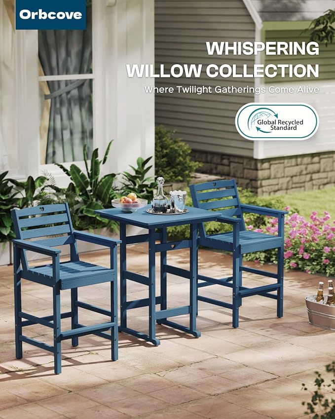Patio Bar Table,Adirondack Table1 Pieces Set, Bar Height outdoor bar table Set of 1, Outdoor Bar Stools Set,Weather-Resistant Outdoor Furniture for Deck, Balcony, Poolside Easy Assembly, Navy Blue
