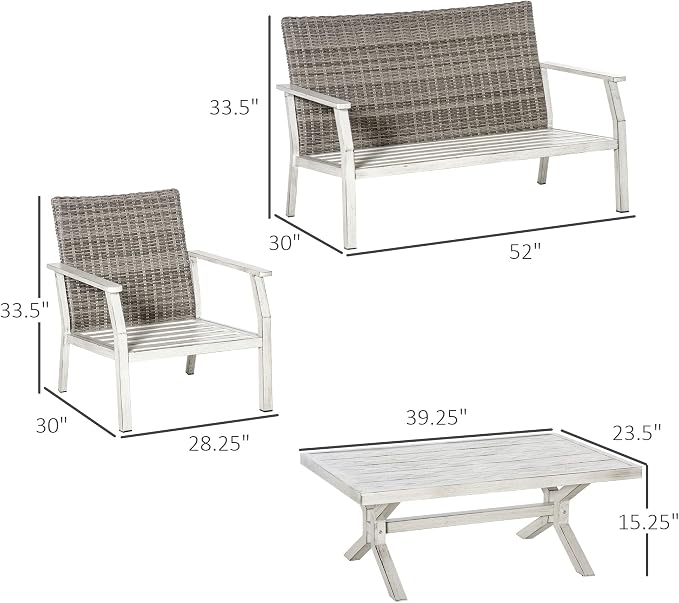 Outsunny 4 Pieces Patio Furniture Set with Cushions, Outdoor Wicker Conversation Sofa Sets, Aluminum Frame Sofa Sets for Backyard, Poolside, Garden, Beige
