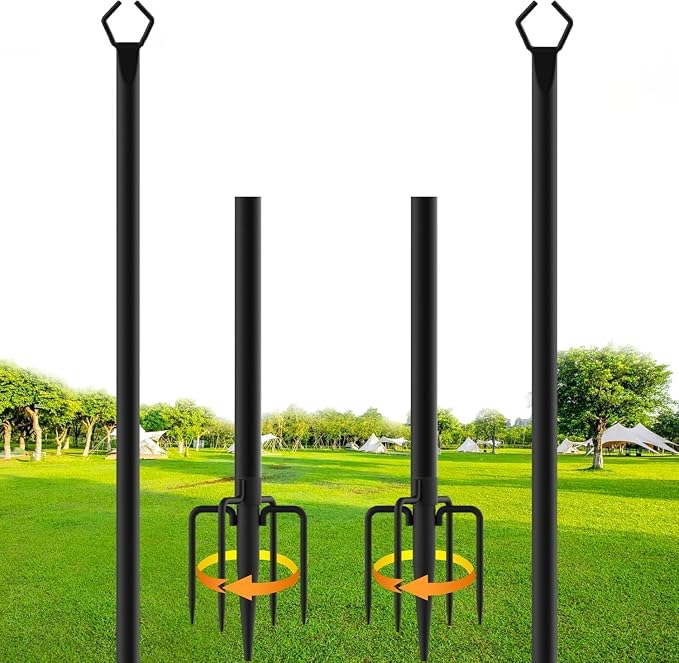 SINLEY 2 Pack String Light Poles,10 Ft Metal Poles with Fork for Outdoor String Lights,Outdoor Light Poles with Fork,Poles/Post/Stand for Outside,Patio,Deck,Backyard,Garden Wedding,Party