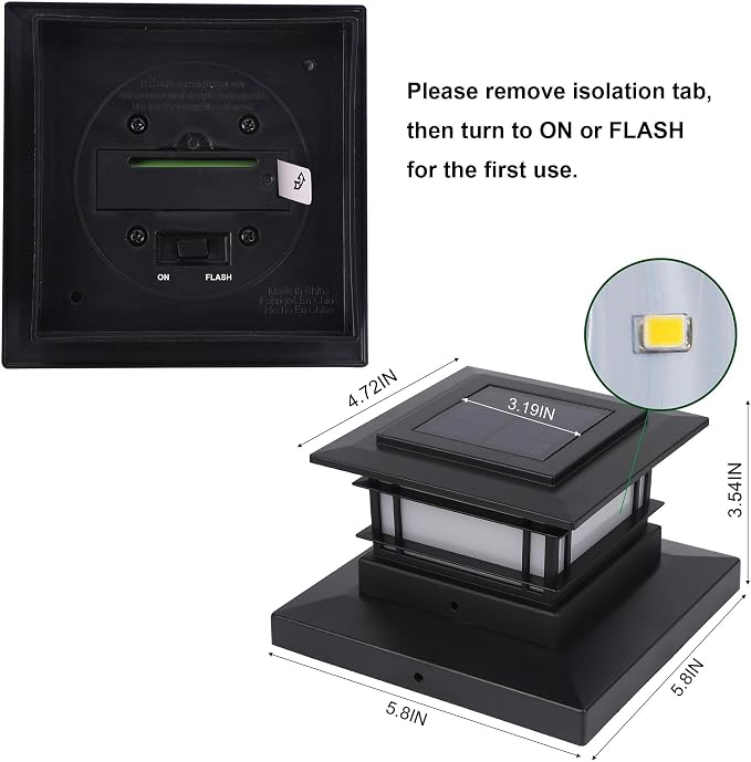 Dynaming 8 Pack Solar Post Cap Lights Outdoor with Flickering Flame Light, Fence Post Solar Lights Fit for 4x4 5x5 6x6 Vinyl/Wooden Posts, High Brightness SMD LED Lighting Decor for Garden Deck Patio
