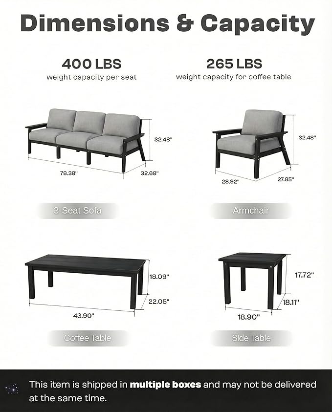 Patio Furniture Set 8 Seats, 4-Seater and 2-Seater Outdoor Sofas with Gray Washable Thick Cushions, Patio Conversation Sets for Lawn, Garden, Porch, Balcony, Deck (White Frame)