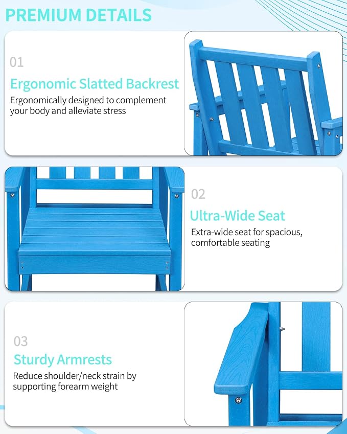 5-Piece Patio Table Set, Outdoor HDPE Dining Furniture Set with Umbrella Hole All Weather Table and 4 Chairs for Lawn, Garden, Poolside, Backyard, Blue