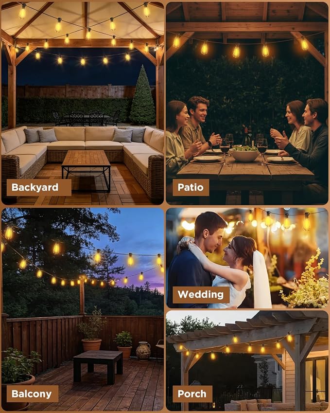 VOLIVO 100FT Outdoor String Lights for Patio, Waterproof Hanging Lights | 35+1 Shatterproof ST38 Edison Bulbs, Dimmable & Connectable Outside String Light for Backyard, Deck, Porch, Balcony