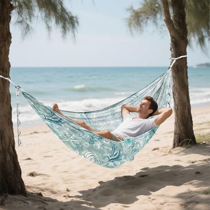 Camping Hammock Outdoor Hammocks for Outside Seashells Algae Bubbles Beach Trees Portable Lightweight with Pockets Tree Straps Indoor
