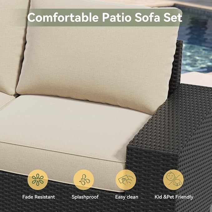 Aoxun 10-Piece Patio Furniture Set with 44” Fire Pit Table, Widen Armrests Wicker Rattan Outdoor Sectional Sofa with Swivel Chairs, Outdoor Patio Furniture Set with Thick Cushions & Ottoman, Beige