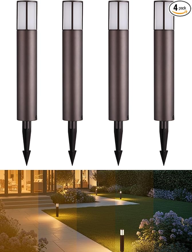 LEONLITE Low Voltage Bollard Pathway Lights, 5CCT 5W 12-24V 1800K/2700K/3000K/4000K/5000K Selectable, Wired LED Landscape Lighting for Lawn Yard Walkway Driveway, Oil Rubbed Bronze Aluminum, Pack of 4