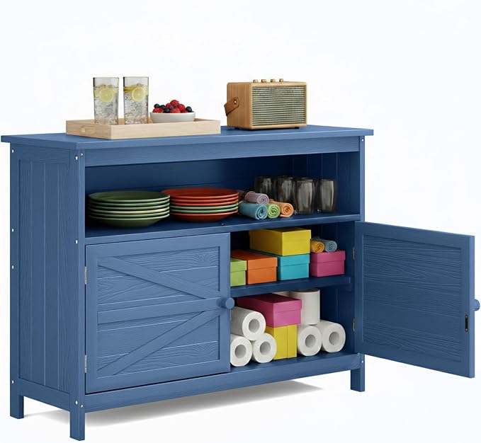 HIPS All-Weather Outdoor Storage Cabinet,Outdoor Sideboard with Magnetic Doors,3-Shelves Patio Storage Cabinet, Used for Garden,Buffet Cabinet,TV Stand, Bar Table,Balcony