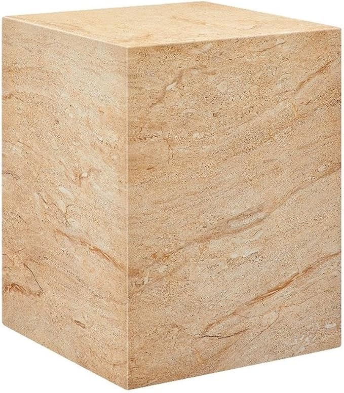 Modway Jordana Indoor Outdoor Concrete Side Table in Travertine – Square Plinth End Table with Faux Stone Finish - Concrete Furniture Accent Table for Patio, Garden, or Living Room