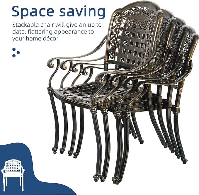 9-Piece Patio Cast Aluminum Dining Set, Outdoor Dining Furniture Set for 8 Person, Includes 8 Cushioned Chairs and 61" Large Round Dining Table W/ 31" Lazy Susan, Umbrella Hole, Ocean Blue