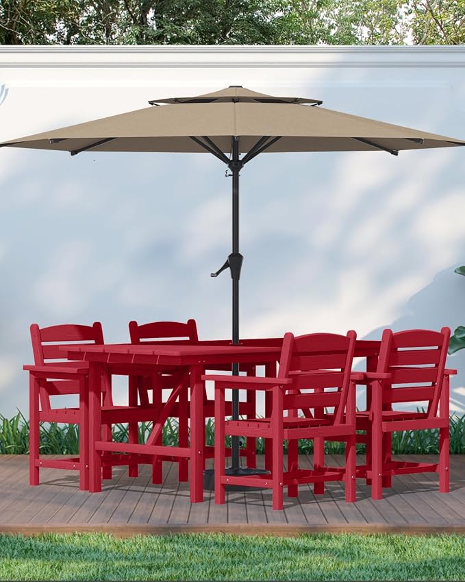 PLUUV Patio Dining Chair Set of 2, All Weather HDPE Outdoor Dining Chair with Wide Armrests & Ergonomic Design, Outdoor Patio Chairs for Backyard, Balcony, Reddish