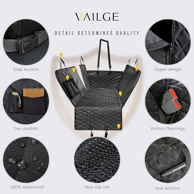 Dog Car Seat Cover for Volkswagen VW Tiguan (5N) 1.Gen 2009-2016, Foldable Back Seat Extender, Hair-Resistant, Anti-Scratch, Travel Hammock Bed with Mesh Window Storage Accessories,Black