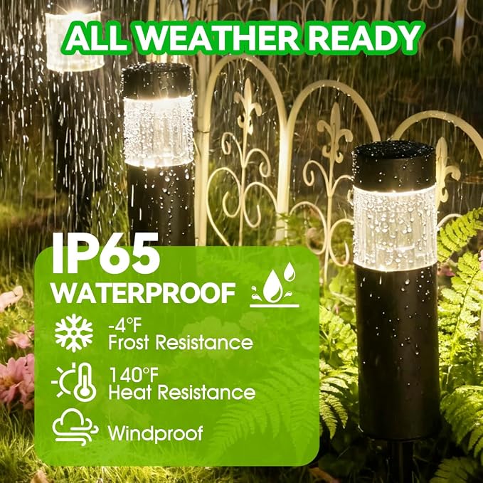 Solar Pathway Lights Outdoor, Dusk to Dawn Garden Lights, 4 Pack | Stainless Steel, Warm White LED, Auto On/Off, IP65 Waterproof, Outdoor Lights for Yard, Lawn, Walkway, Patio, Driveway