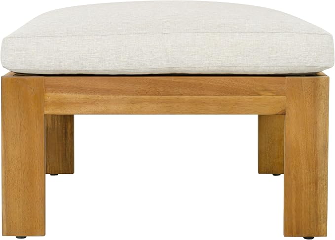 Christopher Knight Home Kayahs 3 Pieces Acacia Wood Furniture Set, Patio Conversation Sofa with Coffee Table and Ottoman, Outdoor 3-Seater Sofa Set for Backyard Balcony Gardern, Teak Finish+Beige
