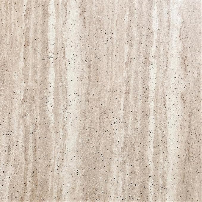 Pemberly Row 87" Travertine Beige Stripped Stone Outdoor Dining Table, Glass Fiber Reinforced Concrete, Seats 8, Horizontal Ridged Base, Block Legs, Contemporary Design for Patio Dining
