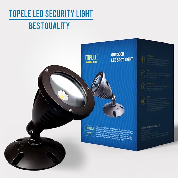 1100LM LED Flood Light, Landscape Spotlight, 5000K Outdoor Light Fixture | TOPELE Exterior Flood Lights Fixture with CREE LED Source for Landscape, Commercial, Home, Garden, Yard, Waterproof, Brown