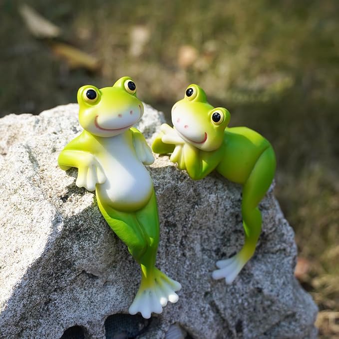 2PCS Frog Figurines Plant Pot Hugger Garden Statue Decor | Funny Plant Decoration for Pots Bonsai Succulents Aquariums, Creative Gift for Plant Parents (2 Unique Styles)
