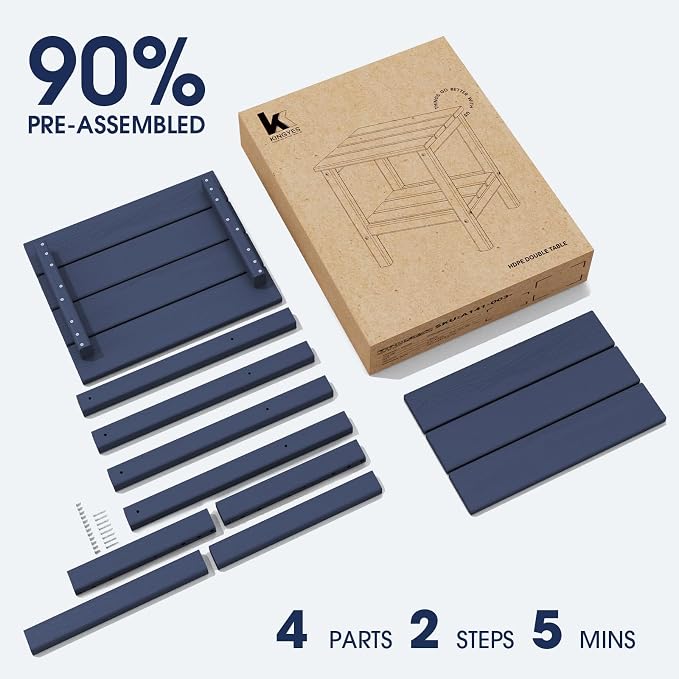 KINGYES Outdoor Side Table Set of 2, Double Layer Adirondack End Table- Navy