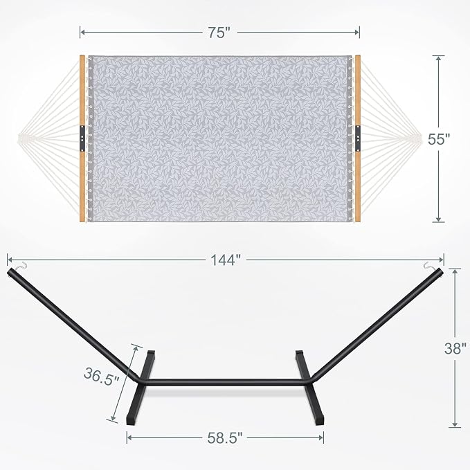 Homgava Two Person Hammock with Stand for Outside Heavy Duty, Outdoor Patio Hammock with Portable Steel Stand, Large Double Hammocks with Quick Dry Textilene Fabric,480lbs Capacity(White Grey)