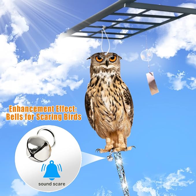 Owl to Keep Birds Away, 3 Pack Bird Scare Owl Fake Owl, Reflective Hanging Bird Decoration, Dual-Side Printed Owl to Keep Birds Pigeon Away from Patio Garden