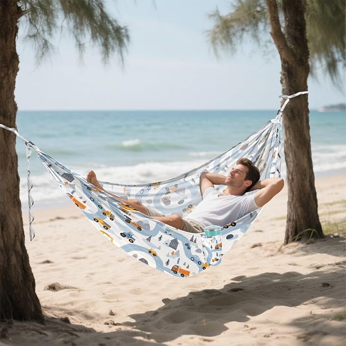 Camping Hammock Outdoor Hammocks for Outside Blue Road Vehicle Beach Trees Portable Lightweight with Pockets Tree Straps Indoor