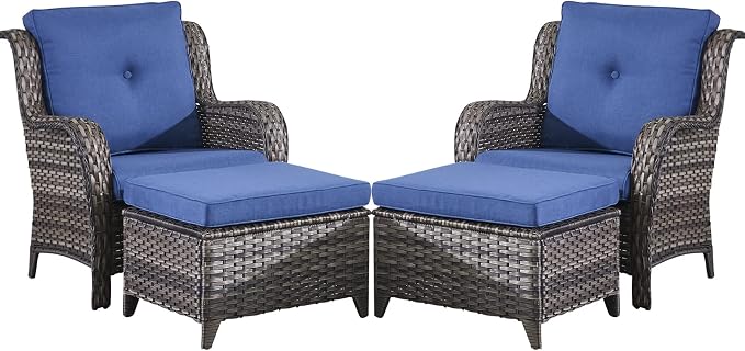 Belord Wicker Furniture 4 Pieces Outdoor Patio Furniture Set Patio Chairs with Ottomans Conversation Set for Porch Garden Deck Balcony Poolside